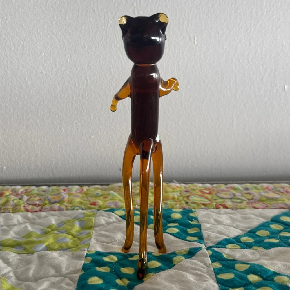 Vintage Handblown Art Glass Mini Cat Figurine - Amber and White - Picture 3 of 4